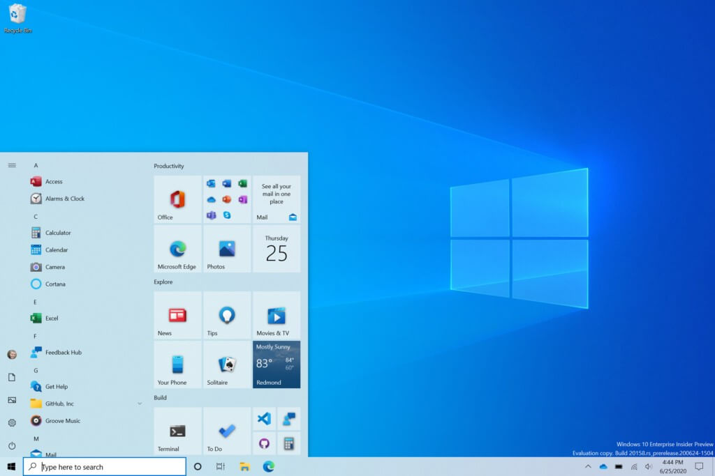Windows 10 menu start