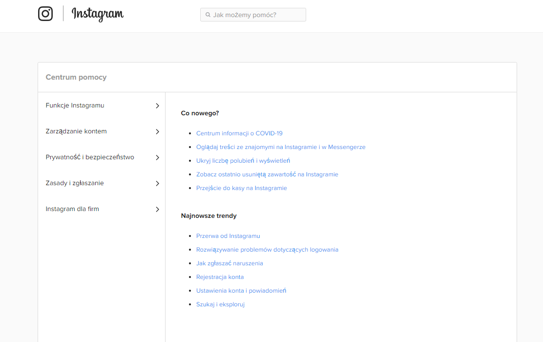 instagram centrum pomocy