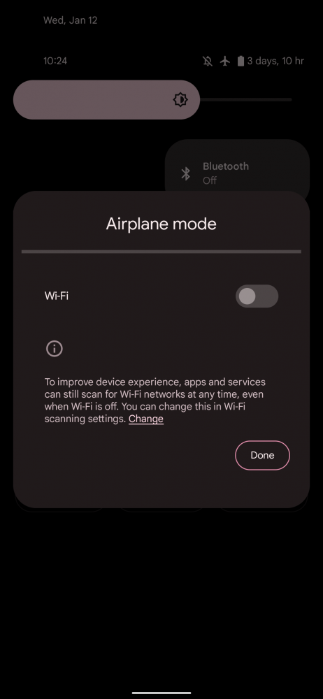 Android 12L beta 1 przełącznik trybu samolotowego