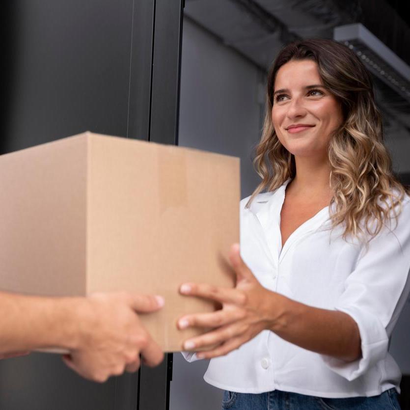 close up woman receiving pack