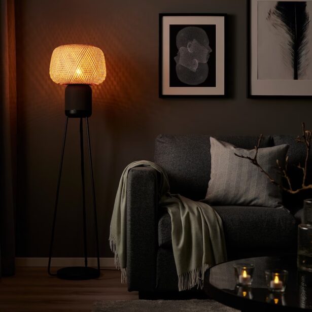 symfonisk lampa stojaca z glosnikiem wifi bambus