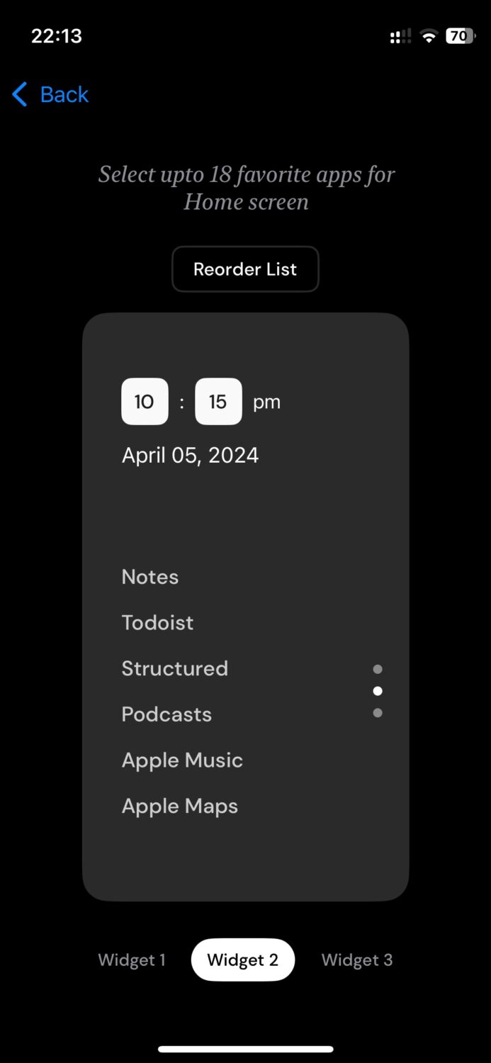Minimalist Launcher ustawienia widgetu