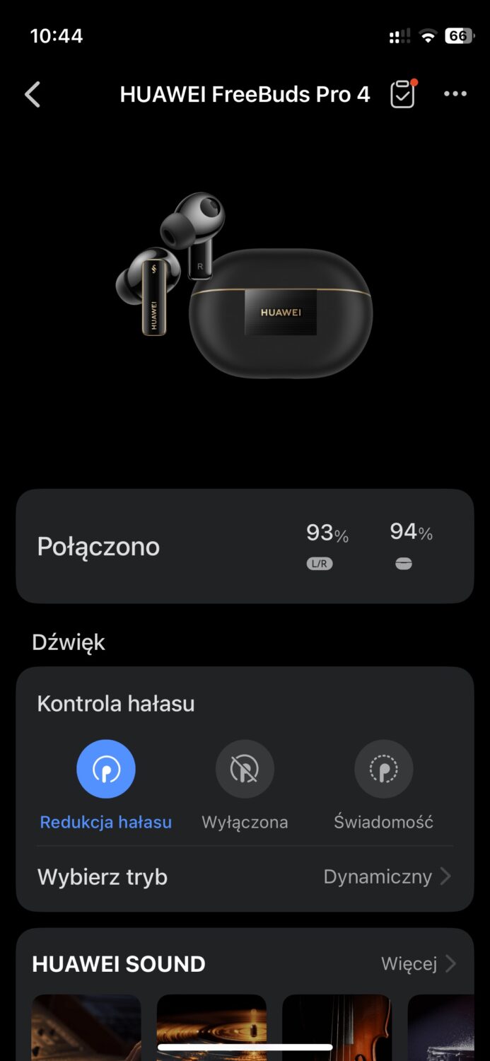 Aplikacja Huawei AI Life ekran połączonych słuchawek