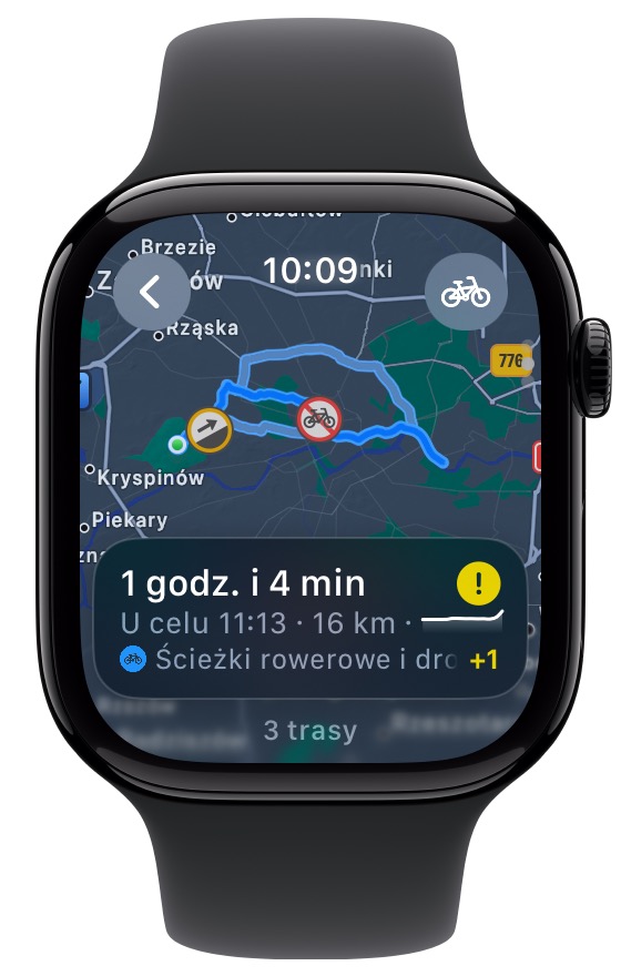 Apple udostępnia w mapach wskazówki dla rowerzystów. Sprawdzisz trasę również na Apple Watch 9 AW Cycling route