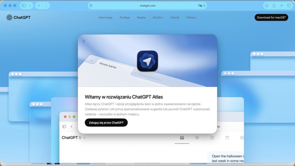 OpenAI też ma już swoją przeglądarkę. Zadebiutował ChatGPT Atlas 5 ChatGPT Atlas wymaga konta w OpenAI