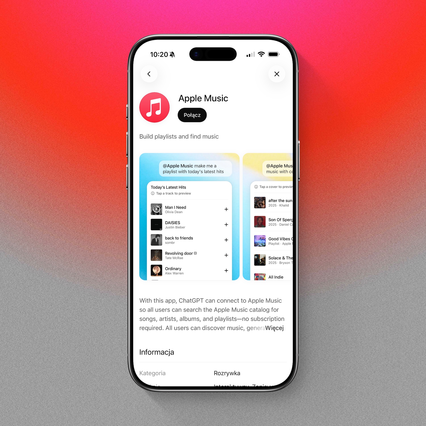 ChatGPT ma już integrację z Apple Music. Możesz tworzyć playlisty, szukać piosenek i słuchać muzyki 7 ChatGPT ma już integrację z Apple Music