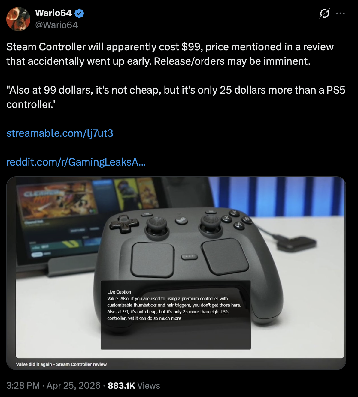 twitter steam controller price