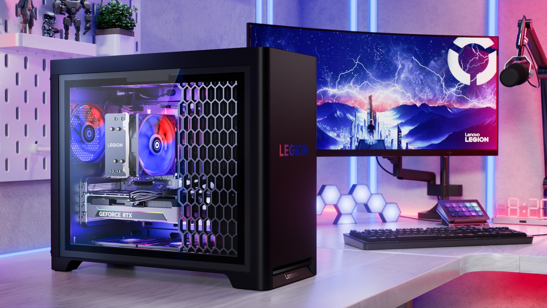 W służbie dobrej zabawy - przegląd monitorów i komputerów gamingowych Lenovo Legion, które stworzą naprawdę udany zestaw 17 01 Legion Tower 5i 10 IntelDesktopCPU Glass side panel