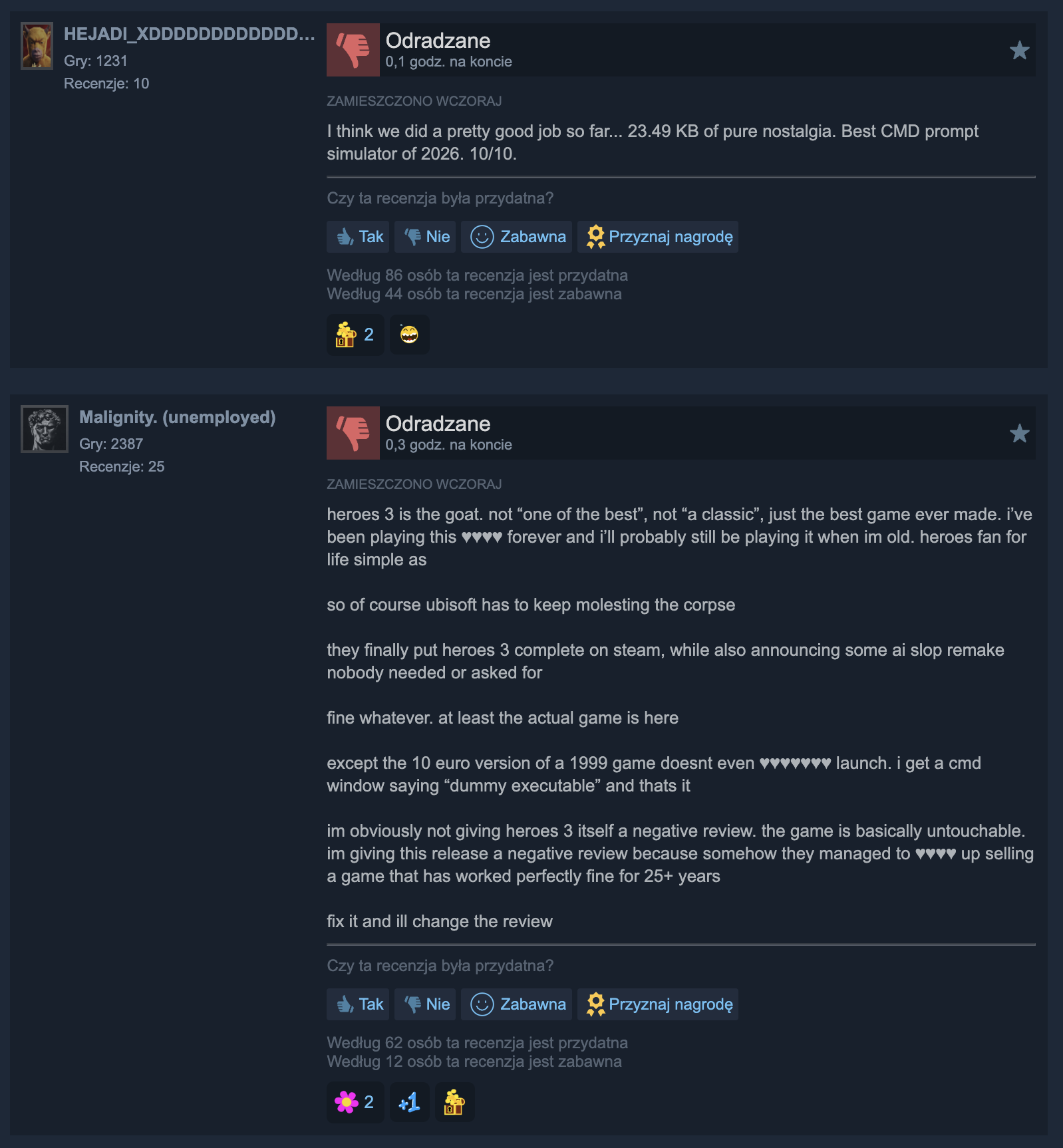 HoMM3 Steam recenzje 2