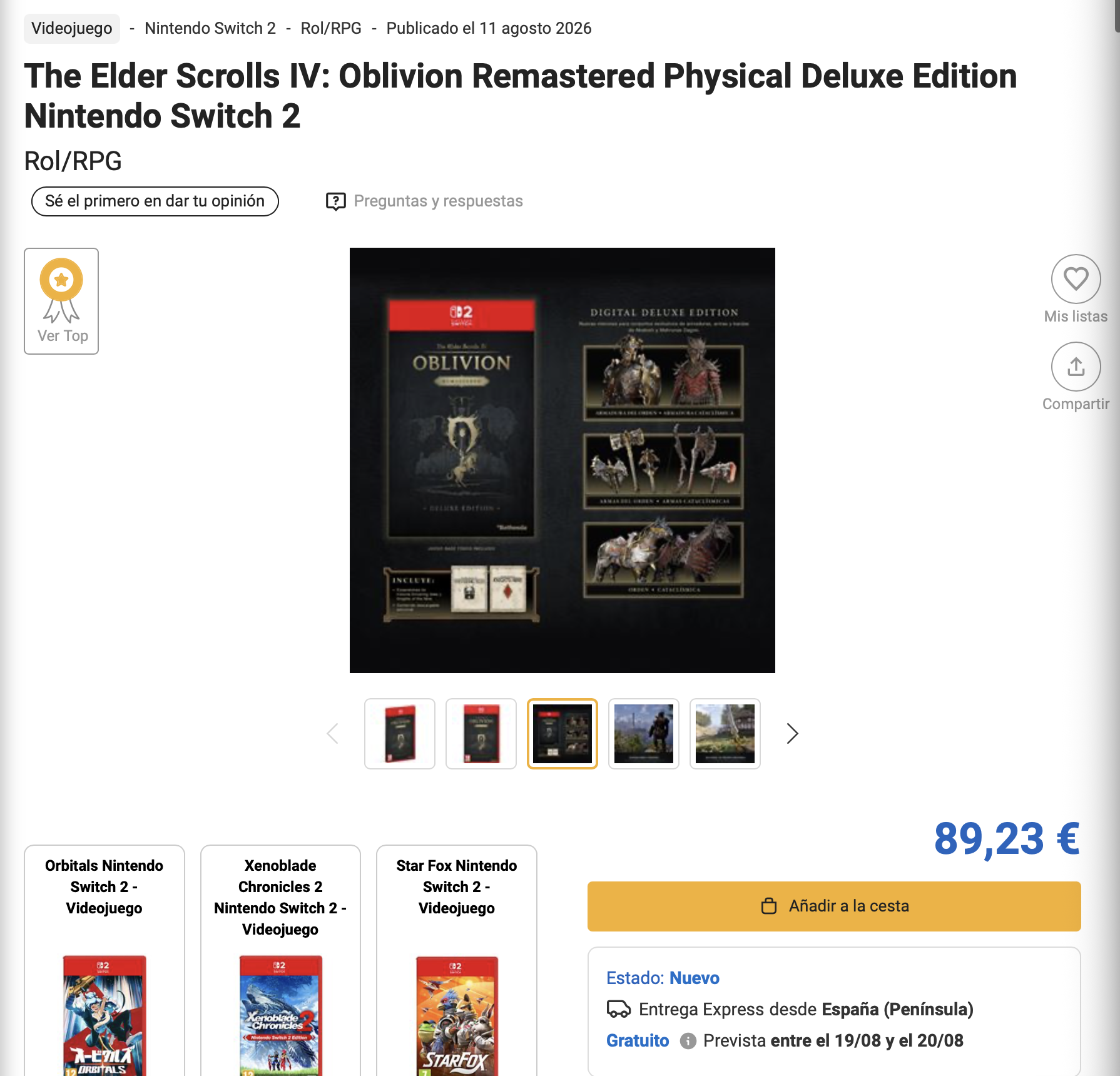 Fizyczne kopie wiecznie żywe? Oblivion Remastered na Nintendo Switch 2 całkowicie wyprzedany 7 Oblivion Remastered Switch 2 w Hiszpanii fnac.es