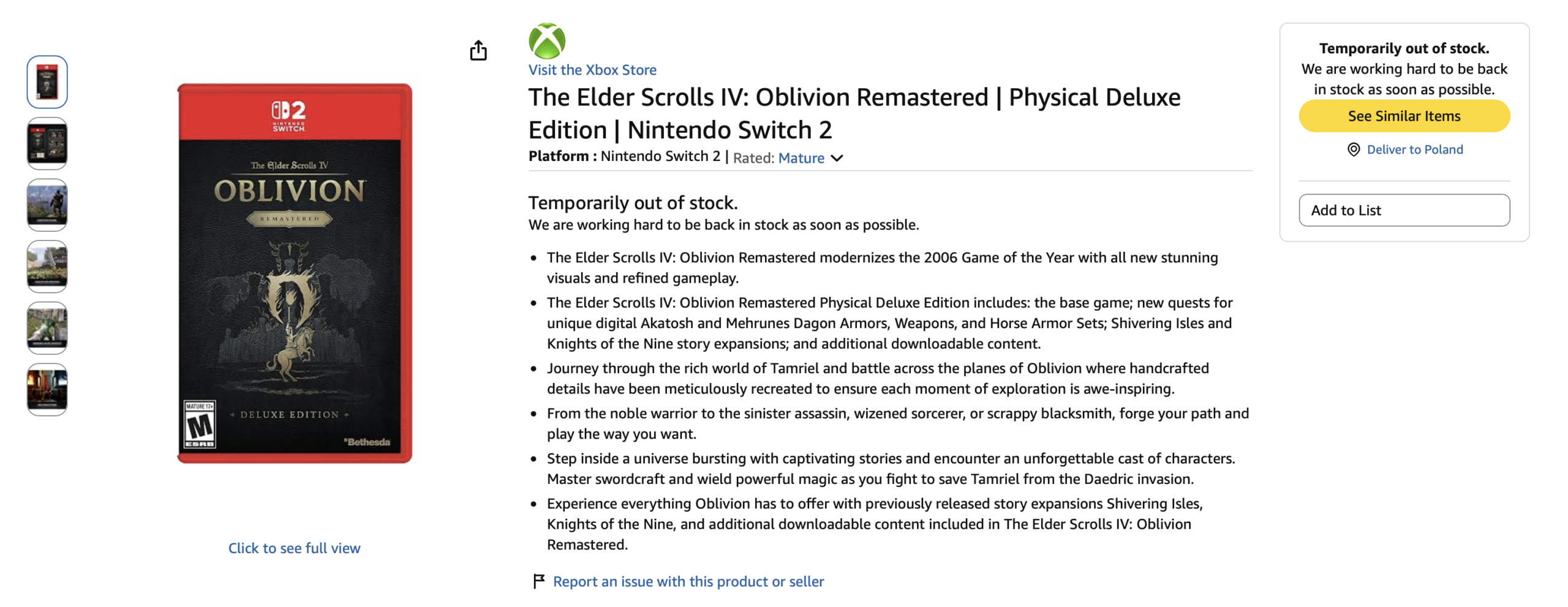 Fizyczne kopie wiecznie żywe? Oblivion Remastered na Nintendo Switch 2 całkowicie wyprzedany 6 Oblivion Remastered Switch 2 w USA