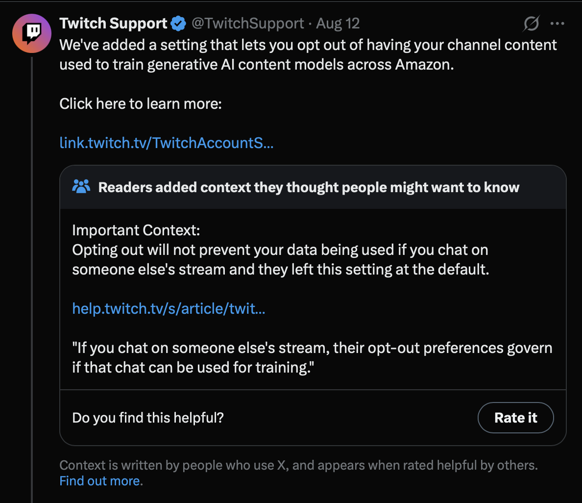 Twitch AI ogloszenie na X