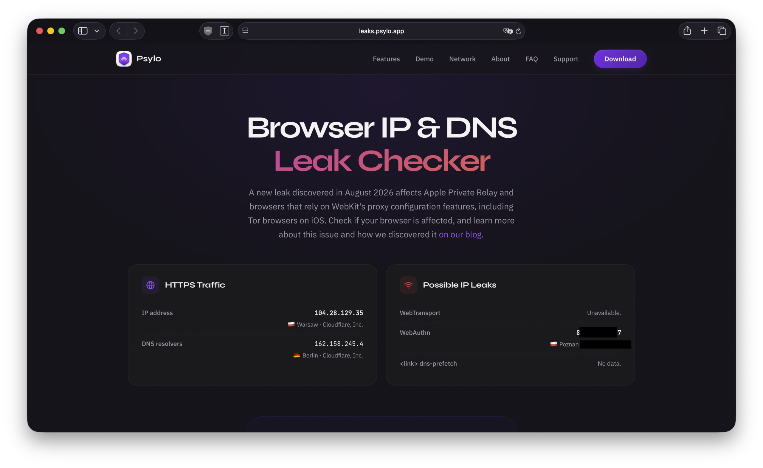 Apple pozwane za lukę w iCloud Private Relay 6 Zamaskowane IP z użyciem iCloud Private Relay i rzeczywisty adres IP