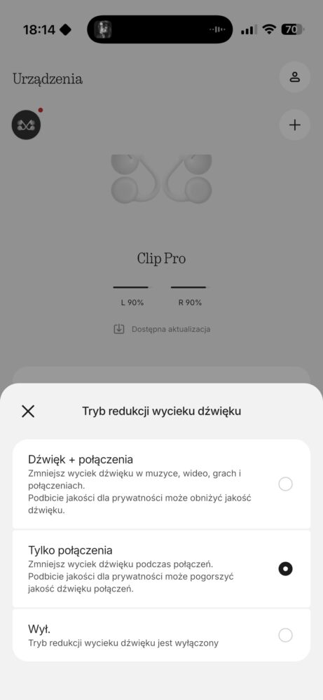 Aplikacja Nothing X ograczenie wycieku dźwięku