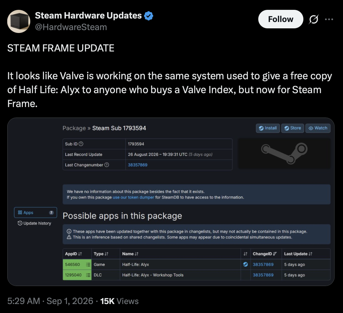 Steam Frame HL Alyx na steamie